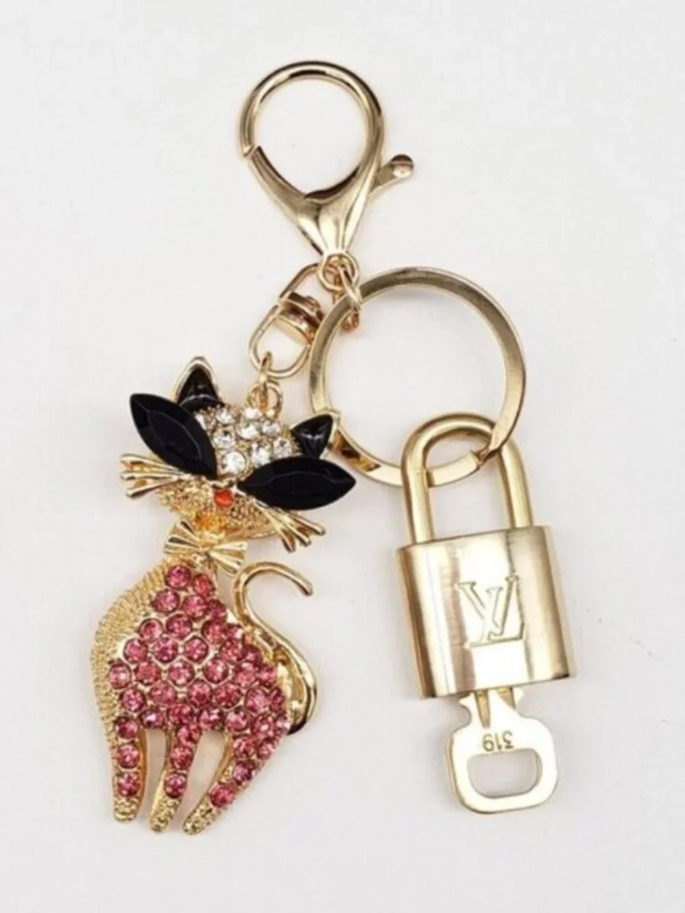 LV Authentic Gold Lock & Key 🔑 Luxury Bag Charm w/ Unbranded Keychain